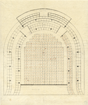 202617 Plattegrond van de zaal van de schouwburg op het Vredenburg te Utrecht met genummerde zitplaatsen.